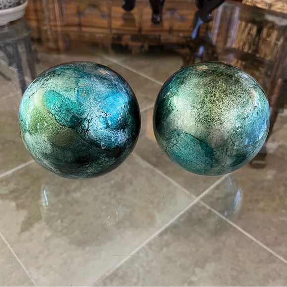 Decorative Spheres turquoise aqua blue green balls set of 2 - Picture 5 of 5
